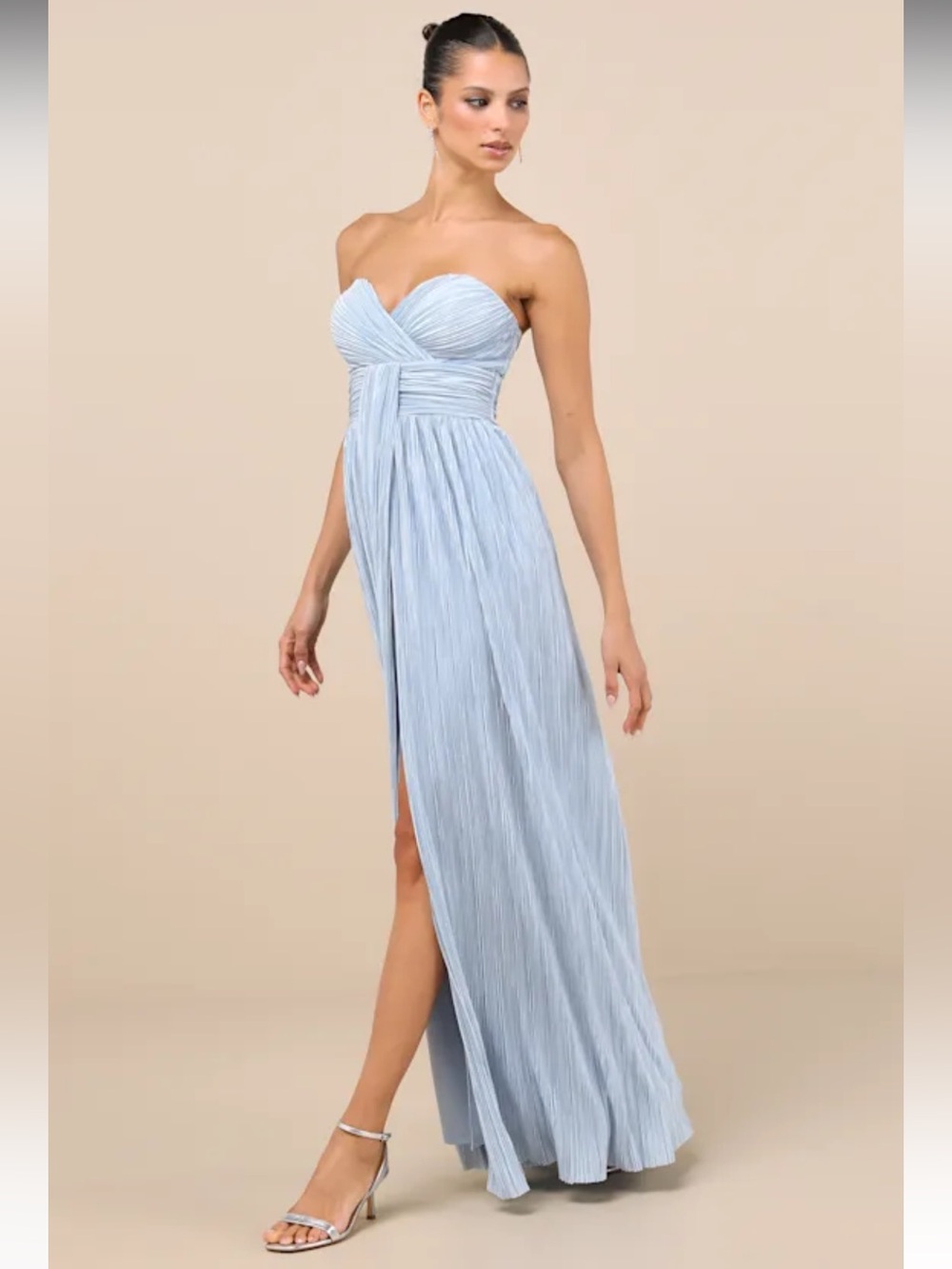 Lulus Pleated Strapless Maxi Dress in Dusty Blue